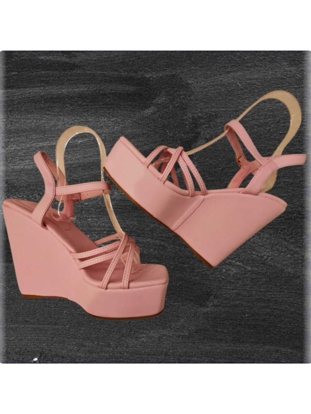 Pink Platform Wedge Sandals With Strappy Design & Adjustable Ankle Strap - Women